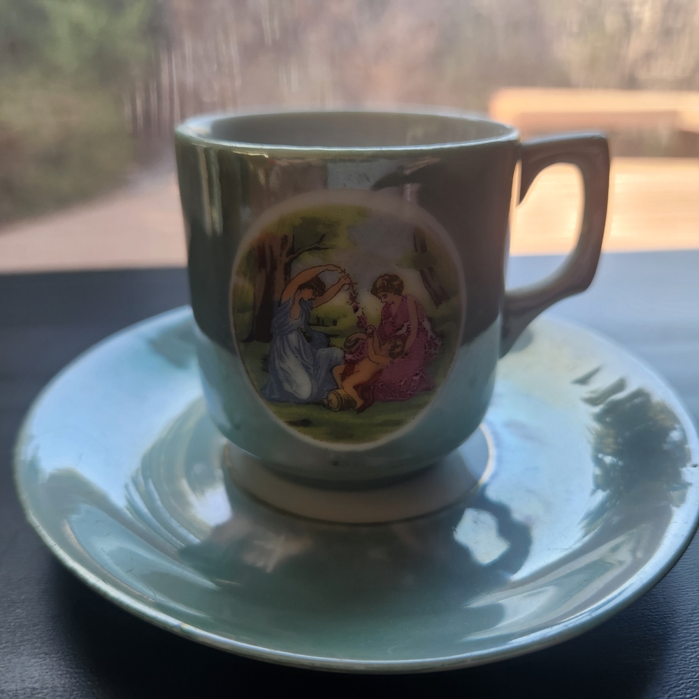 Vintage Green Teacup and Saucer Set